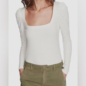 🍂 1. State Women's White Square Neck Puff Shoulder Long Sleeve Shirt Top XS